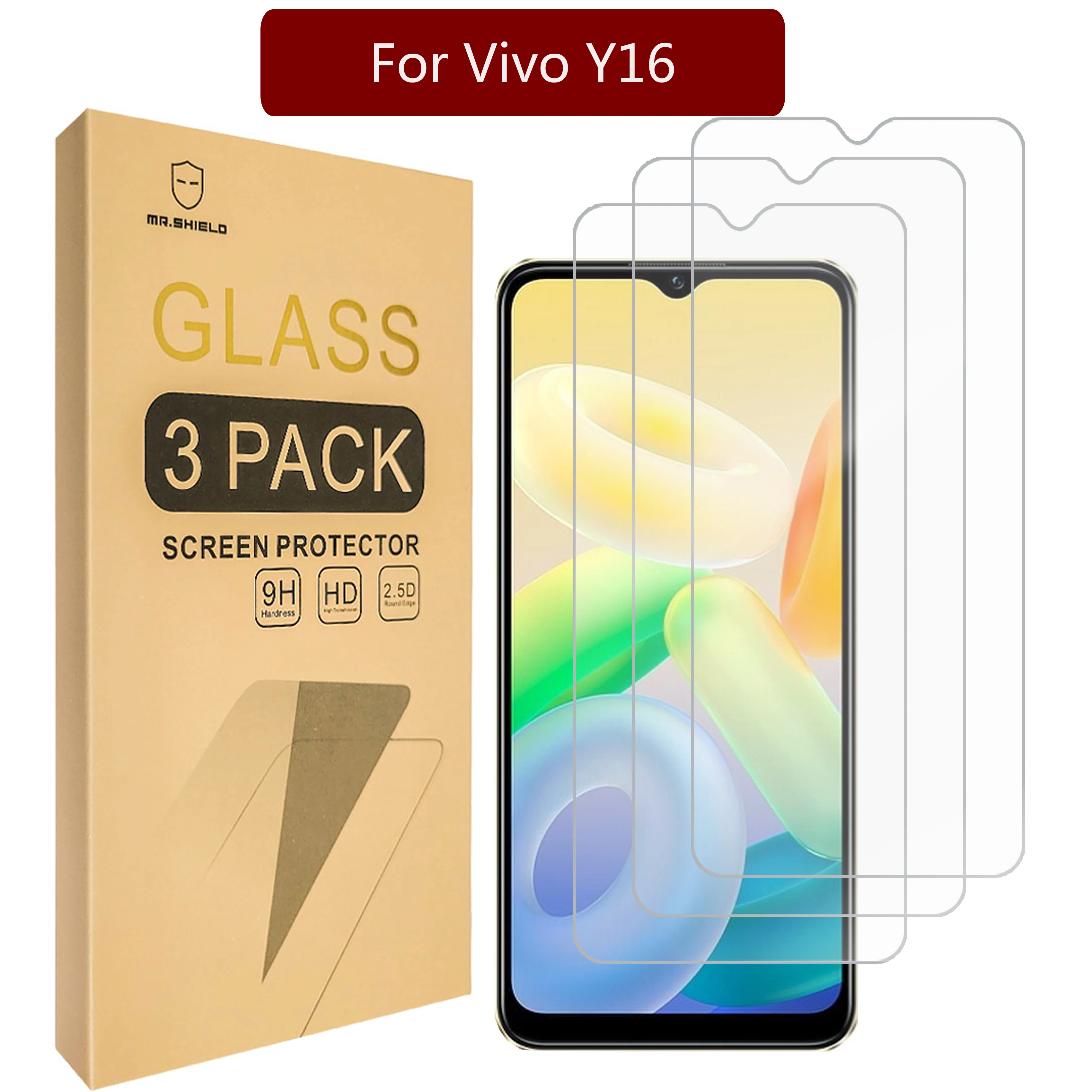 

Mr.Shield [3-Pack] Screen Protector For Vivo Y16 [Tempered Glass] [Japan Glass with 9H Hardness] Screen Protector with Lifetime