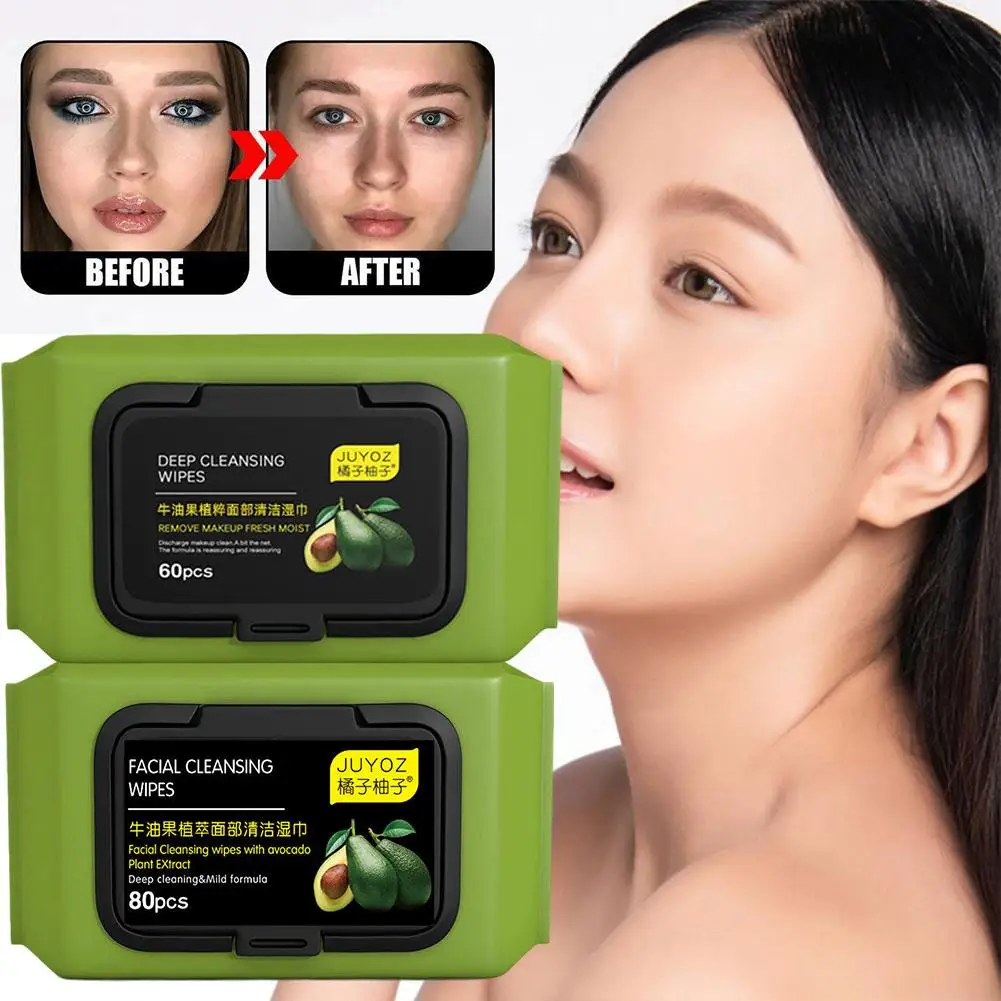 

60/80 Count Avocado Face Remover Wipes Disposable Makeup Wet Gentle Moisturizing Remover Towels Facial Cleansing Wipes Hydr A2N0