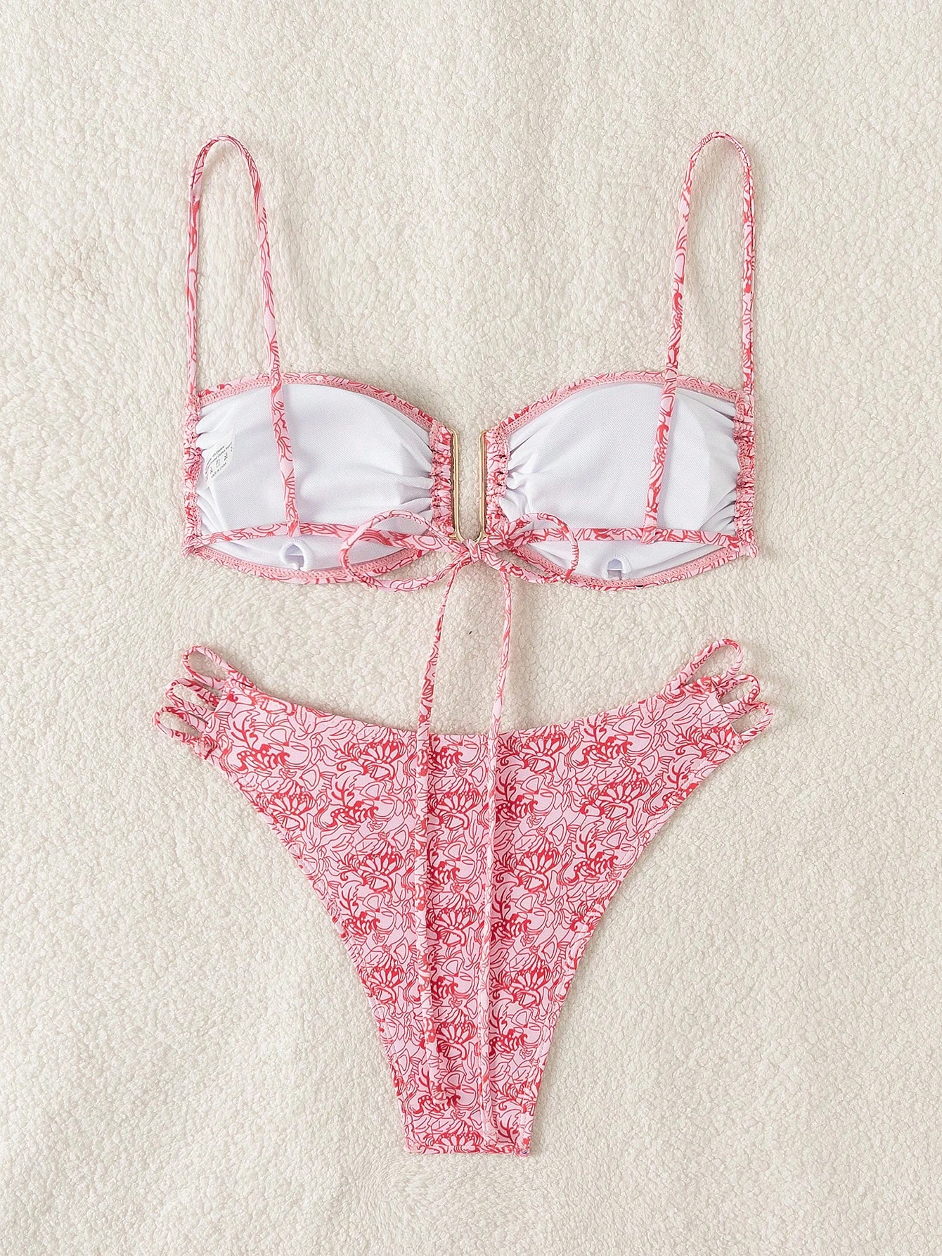 منتجع جزيرة بيكيني مطبوع باللون الوردي الشبابي للط...