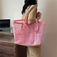 Portable Mesh Beach Bag For Women Makeup Travel Storage Wash Bag Summer Travel Swimming Bath Bag Organizer Shopper Totes - Image 2