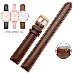 Elegant Quick Release Leather Watch Strap - Soft Cowhide Bracelet - 16mm - width (Brown - rose gold)
