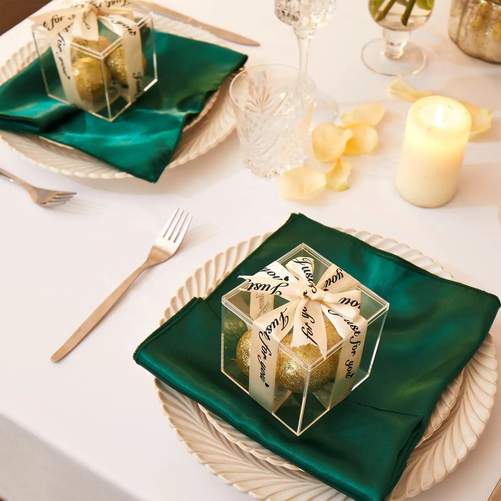 50PCS 30x30cm Christmas Dark Green Satin Napkin Soft Table Napkins For Romantic Wedding Party Dinner Table Decoration Satin Napkins