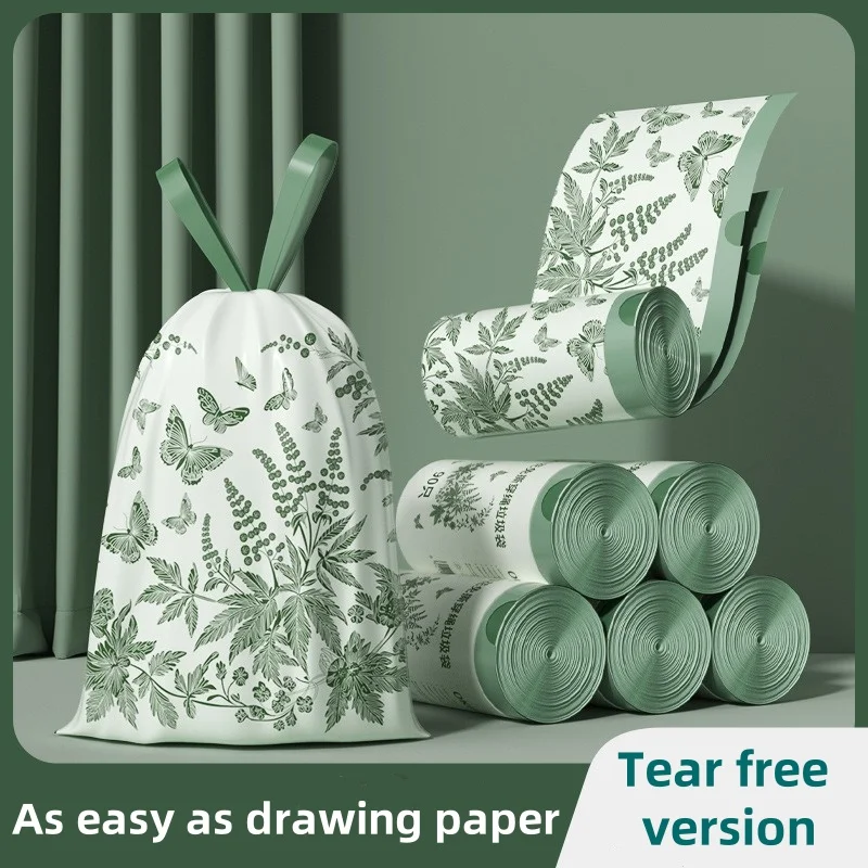 1 Bag of 90 pcs Household Disposable Tear Free Drawstring Garbage Bag Kitchen Storage Garbage Cleaning Bag Mugwort Bag