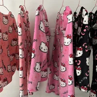 2Pcs/Set Hello Kitty Pajamas Pants Anime Sanrio Sleepcoat Cartoon Cute Home Wear Couple Loungewear Warm Pajama Set Girl's Gift - Image 2