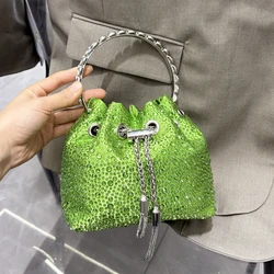 Elegant Rhinestone Evening Clutch Bag - Luxury Designer Crystal Shoulder Handbag (Green)