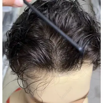 Protesi Capillare Maschile Indetectabile con Base in Pelle Ultra Sottile da 0,02 mm, Capelli Umani Veri, Attaccatura Naturale, Densità 90%