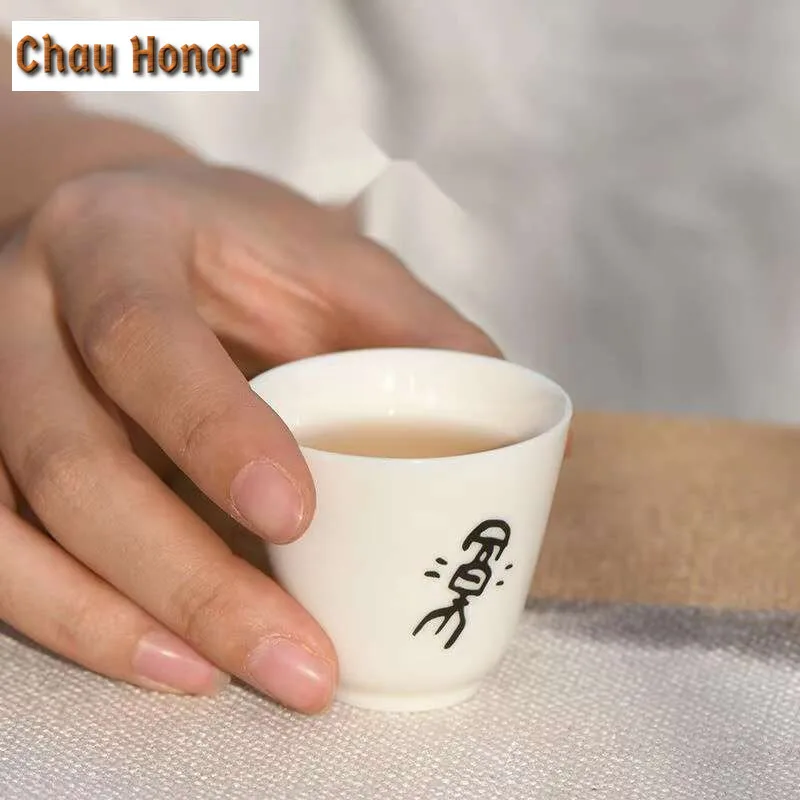 2pc/set Chinese Oracle Bone Inscription Ceramic Teacup Creative Dehua White Porcelain Cup Small Master Cup Kung Fu Teaware 60ml