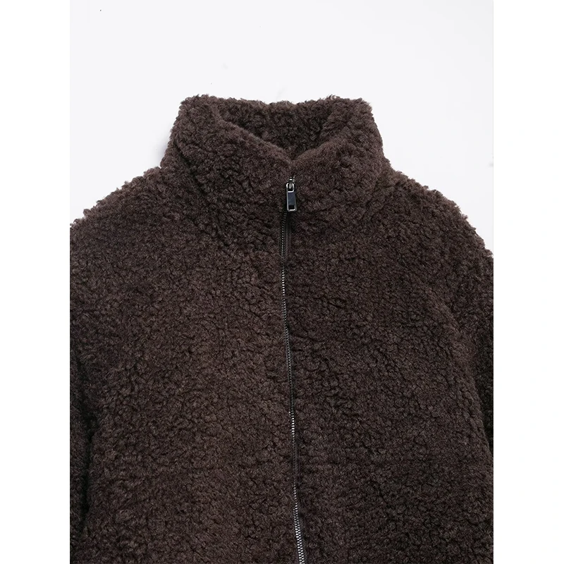Women's Thick Warm Lamb Fleece Cropped Jacket Coat Long Sleeve Zipper High Collar Winter Jackets For Women Casual New Outerwear