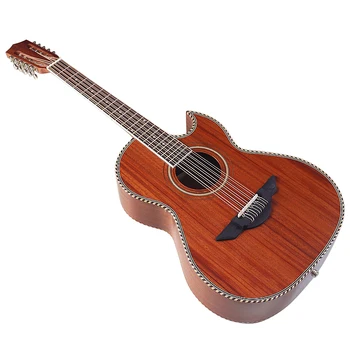 41 Inch 10 String Brown Color Electric Acoustic Guitar Matte Finish Folk Guitar Sharp Angle Design With Classic Head With Flaw