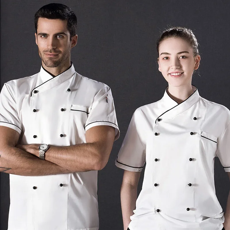 

Новая классическая Куртка шеф-повара с коротким рукавом, летняя форма для ресторана, готовки, двубортная рабочая одежда с карманами для обслуживания еды