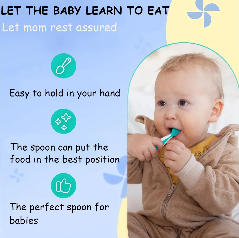 Baby Feeding Spoon Rice Paste Spoon Food Grade Silicone BPA-free Perfect Baby Food And Training Silicone Feeding Set Baby Tableware Set 2pcs