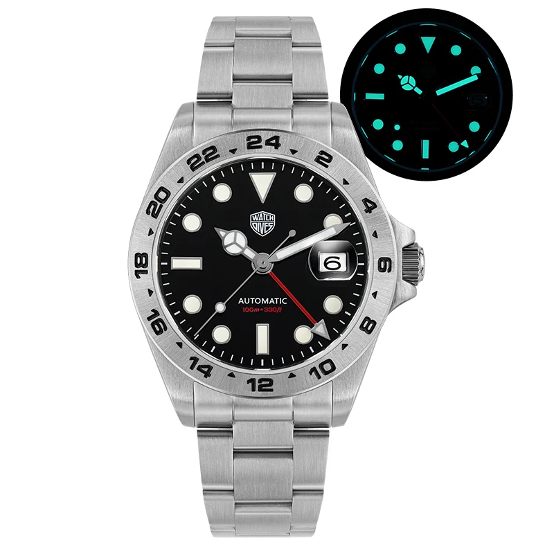 

Watchdives GMT Watch NH34 Automatic 316L Steel Clear AR Sapphire Crystal 100m Waterproof BGW9 Super Luminous 39mm GMT Wristwatch