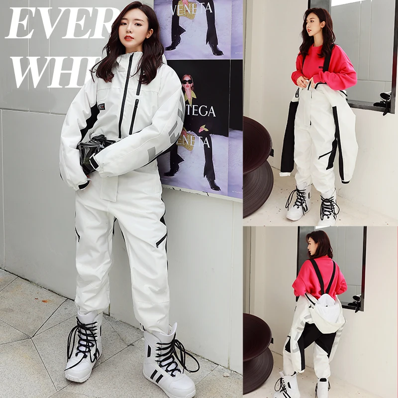 Winter New Unisex White Ski Suit Single And Double Board Waterproof Wear-Resistant Warm Ski Suit