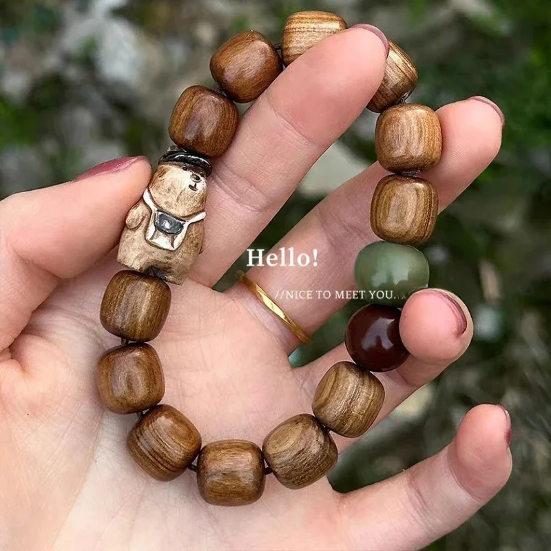 

Original Handmade Design Sandalwood Deer Horn Products Little Bear Cubs Couple Style Advanced Sense Exquisite Unique Bracele