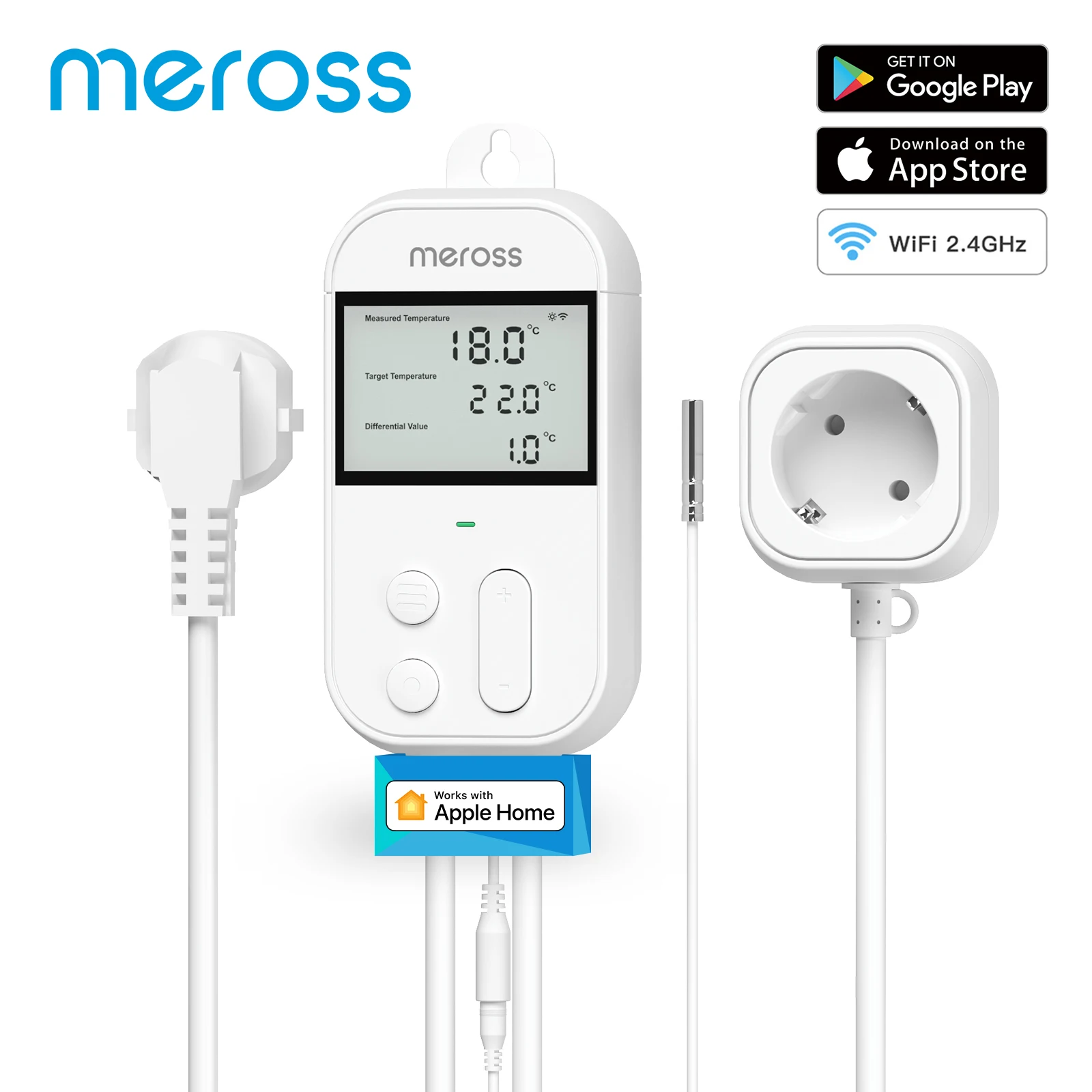 Meross Homekit Wifi Controlador de Temperatura Tomada de Aquecimento e Refrigeração Smart Aquarium Thermostat Plug ue Eua Reino Unido Suporte Alexa Google