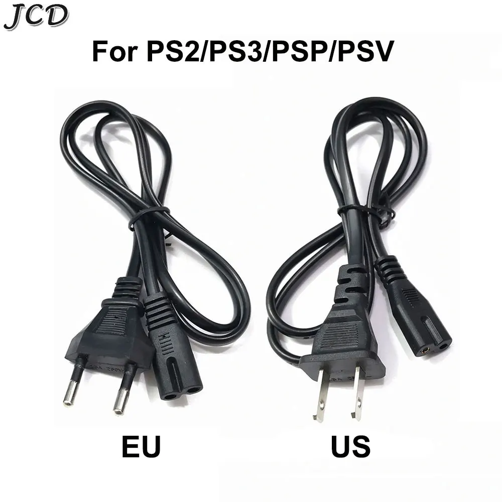 JCD 1pcs For PS2 PS3 Console 1M EU US Plug 2 Prong Port AC Power Cable