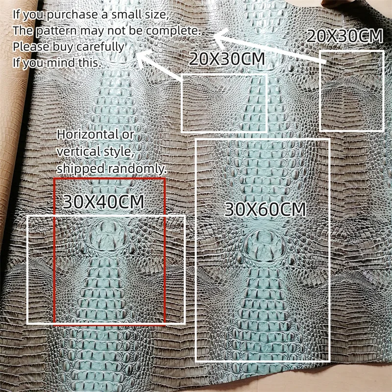 1mm 두 가지 색상의 악어 무늬 소가죽. 탑그레인 가죽. 천연 가죽 소재. 수제 DIY 가방 만들기. 전체 시트 절단.