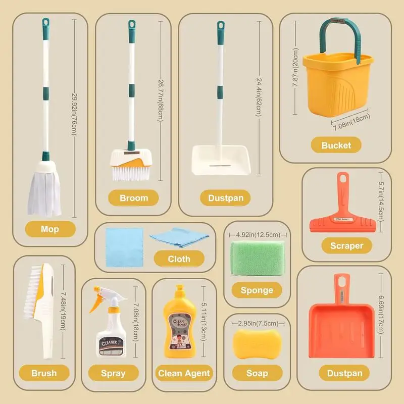 Children's Cleaning Toys Set Children's Educational Simulation Play Cleaning Housekeeping toys Broom Dustpan Mop Brush