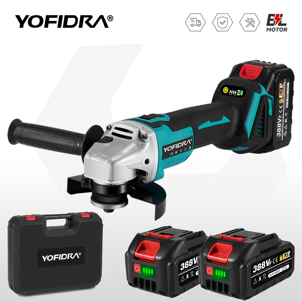 YOFIDRA Esmerilhadeira Brushless 125mm 4 Velocidades Sem Fio Máquina de Retificação Corte Marcenaria Ferramenta Elétrica Compatível com Bateria Makita 18V Pino