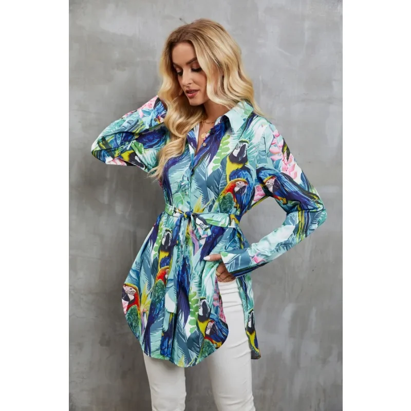 

New Arrivals Sense Design 2024 Spring Summer New Women's Clothing Single-Breasted Cardigan Printing Lapel Long Sleeve Long Shi