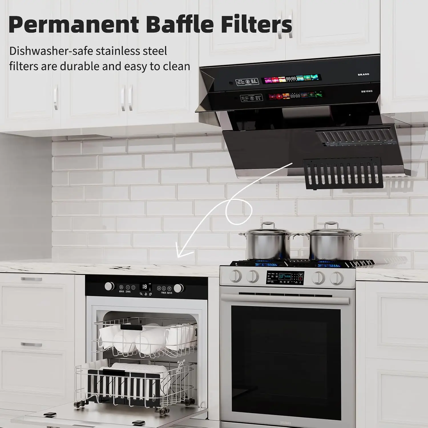 Range Hood 36 Inch with 900CFM Voice/Gesture Sensing/Touch Control Panel Unique Side-Draft Design for Under Cabinet Kitchen Hood