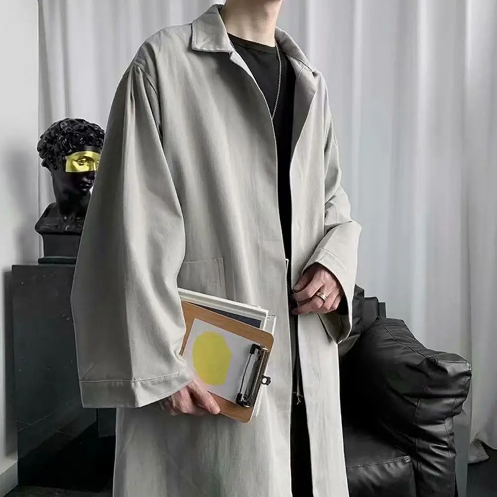 Men's Long Trench Coat Lapel Men Trench Coat Breathable Windbreaker Thin Solid Color Men's for Spring Autumn