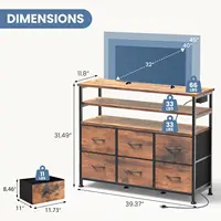 Wood TV Stand for 45-Inch TVs with LED Lights, Charging Station, 6 Drawers & Shelves for Living Room 3