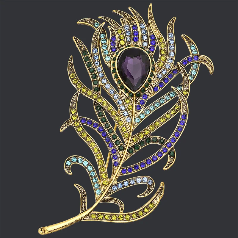 New Creative Peacock Feather Spilla Strass Hollow Vintage Multi-Color Strass Spille Sciarpa Femminile Fibbia Jewelr Piny