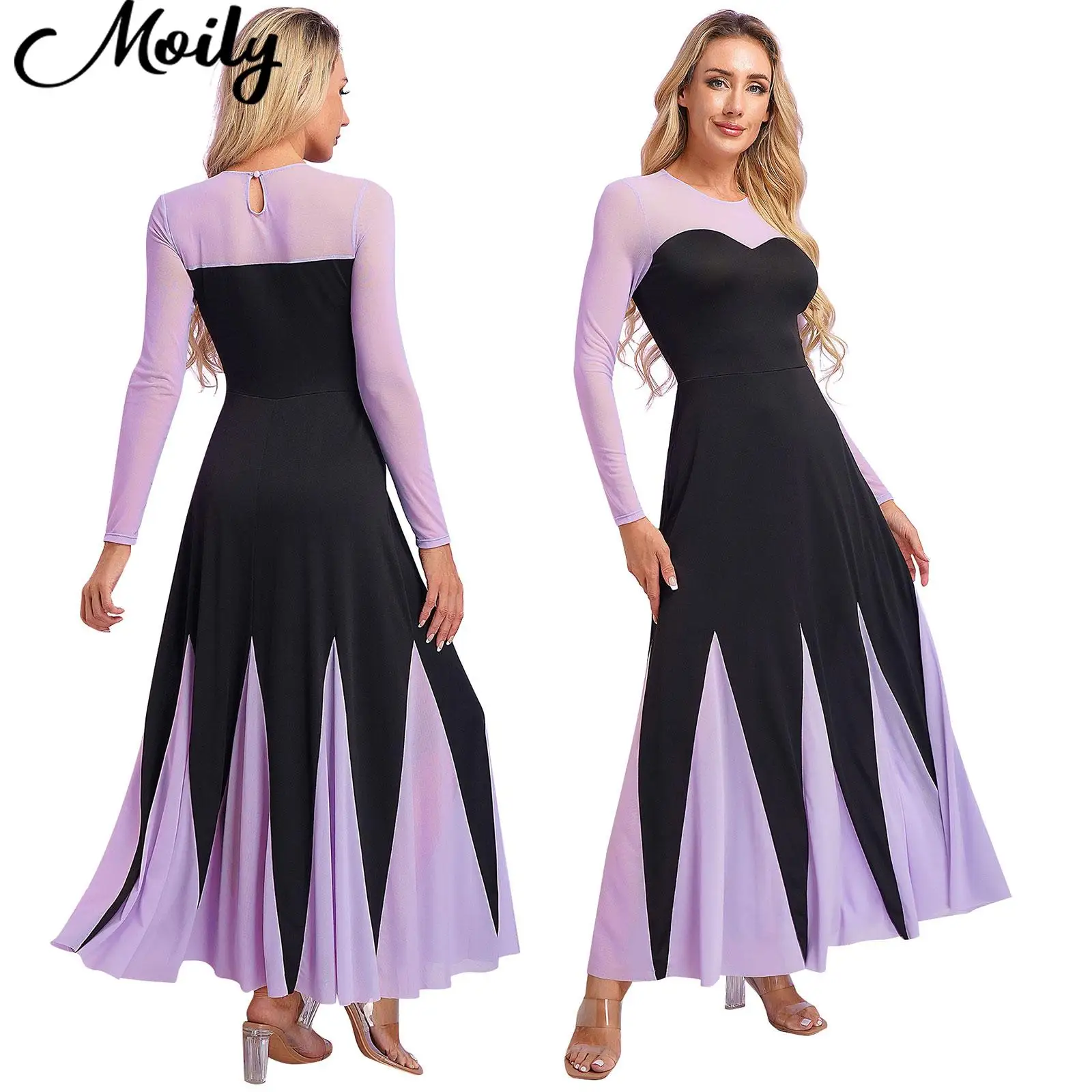 

Womens Halloween Maxi Dress Sweetheart Long Sleeve Patchwork A-Line Dress Mermaid Cosplay Costumes Performance Dancewear