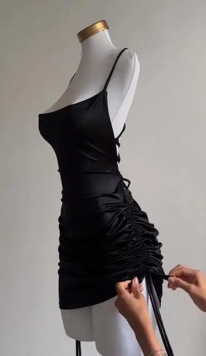 2024 Europe and the United States explosive new cross-border dress summer high sense lace-up sexy halter spice bag hip skirt 4