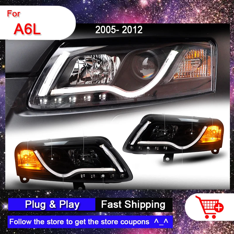 

Автостайлинг фары для AUDI A6L 2005-2012 A6L светодиодные фары DRL лампы указателей поворота Биксеноновые линзы проектор автосборка