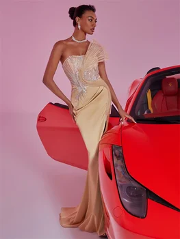 فساتين سهرة ذهبية فاخرة للنساء بفتحة حورية البحر ترتر رسمي لحفلات الزفاف وحفلات الكوكتيل 5