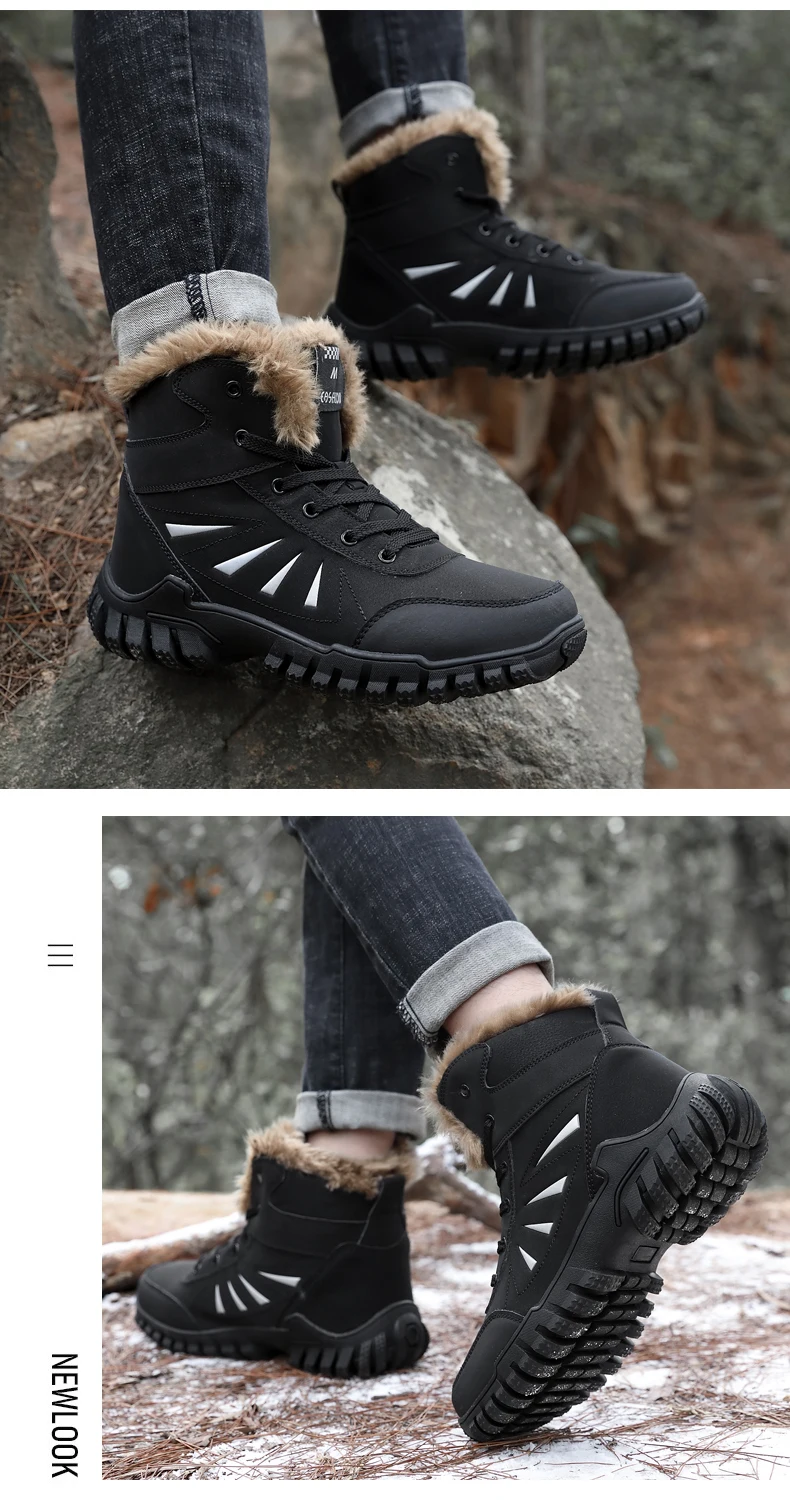 Fujeak Winter Warm Non-slip Snow Boots Tactical Military Boots Desert Combat Boots Waterproof Walking Shoes Cotton Shoes for Men