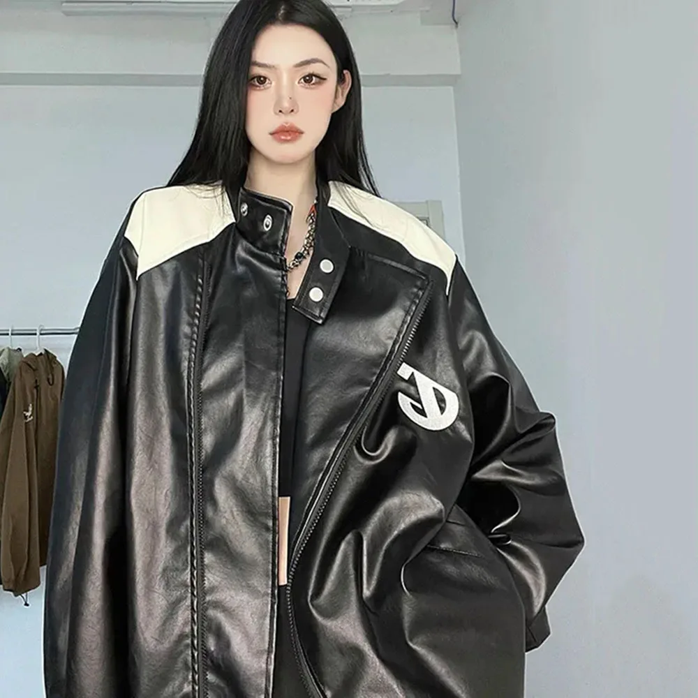 【raucohouse】fake leather jacket tech y2k