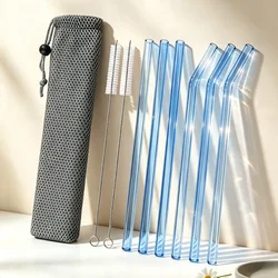 Eco - Friendly Reusable Glass Drinking Straws Set for Smoothies and Frozen Beverages - 9 Pieces (Blue)