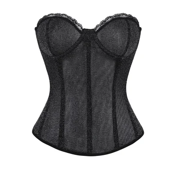 Women's Evening Corset Sparkly Sheer Mesh Strapless Bustier Summer Sexy Lace Trim Fishbone Corsets Tops Luxury Gothic Corsets