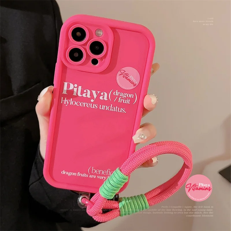 For iPhone 14 15 Pro Max Plus X Xs Xr Hot Girl Rose Red Hand Strap English  Label Anti-fall Case For iPhone 11 12 13 Pro Shell