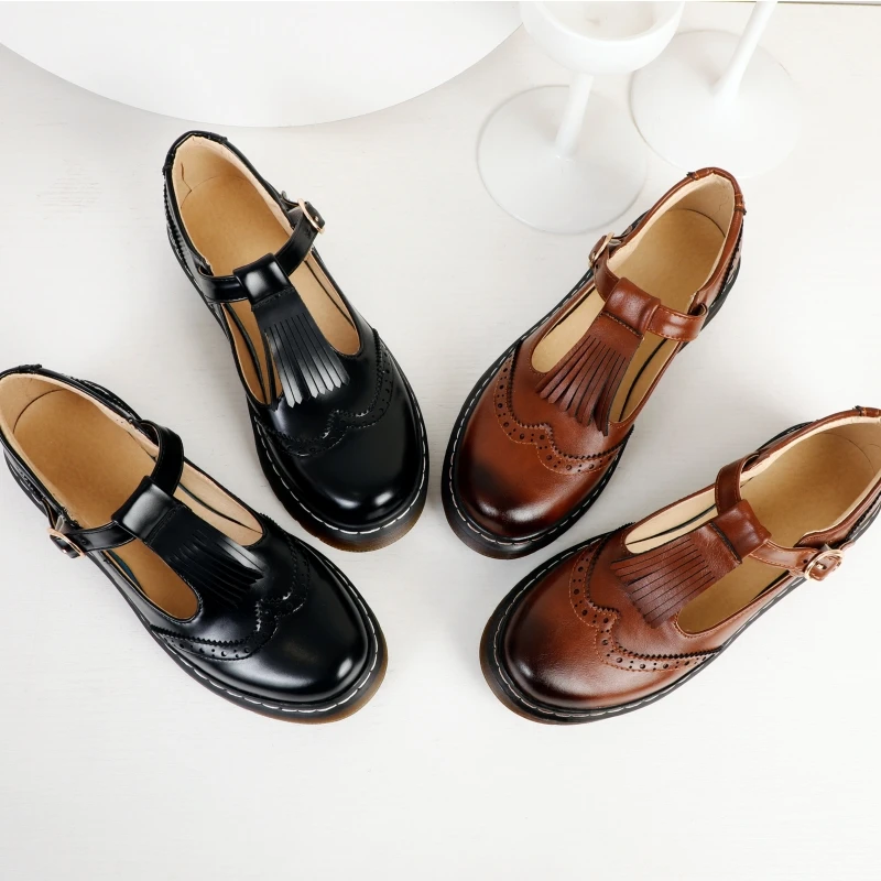Spring Women's Flats Shoes Comfortable Black Brown Oxford Shoes For Women Loafers Designers T strap Casual Footwear Ladies