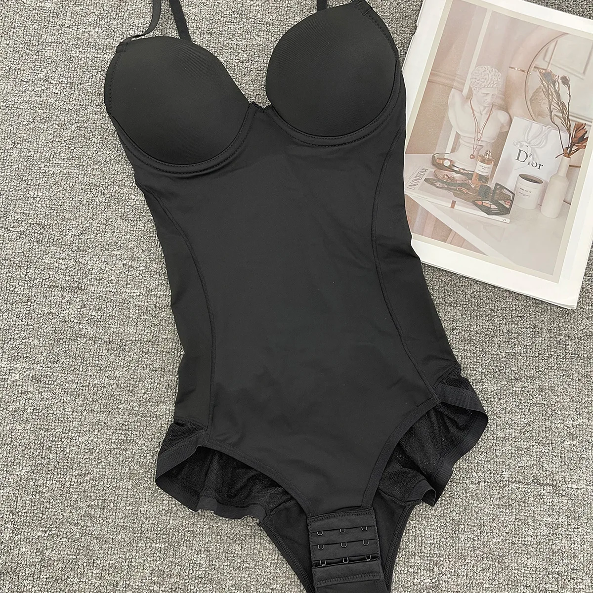 Body moldeador de encaje sin costuras para mujer con sujetador, control de abdomen posparto, efecto push-up._voghion.com