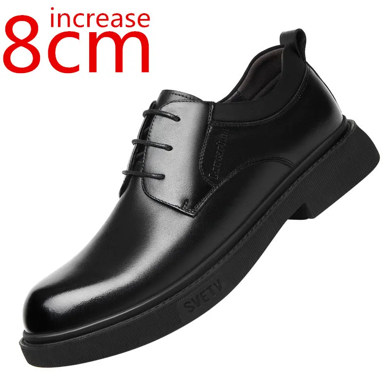 

Inner Heightening Men Business Formal Shoes Cowhide Lace-up Wear-resistant British 8cm Elevator Retro Increase Leather Shoe Male