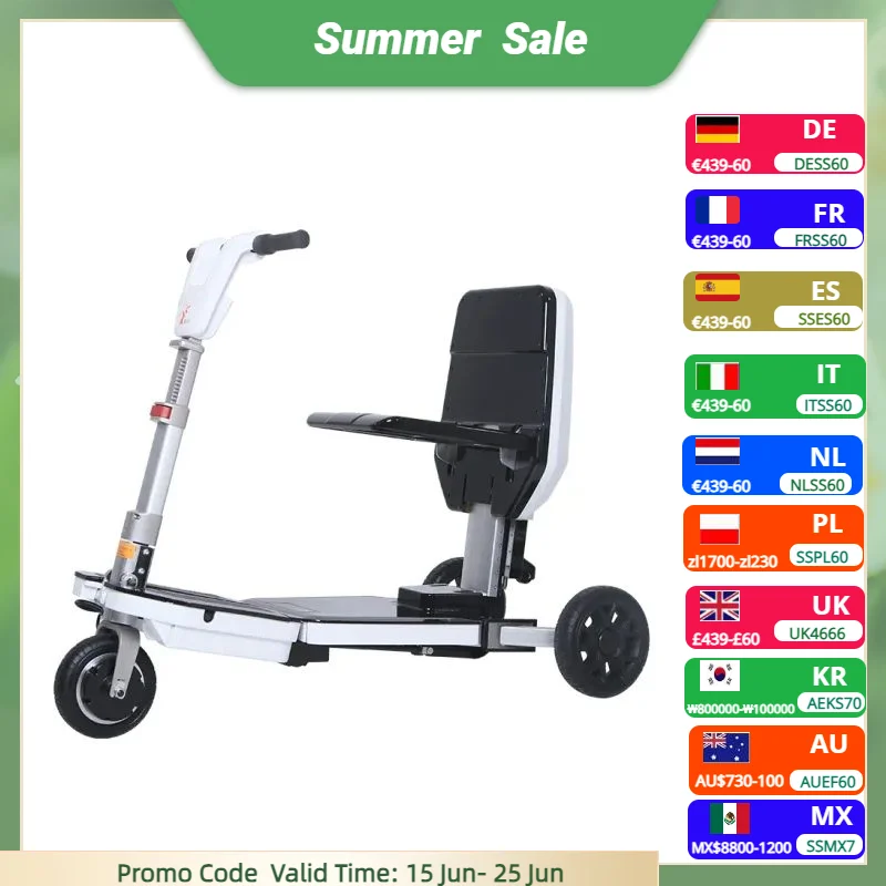 Disability Electric Scooter 3 Wheel Electric Scooter for Elderly Disabled Folding Wheelchair With Removable Battery