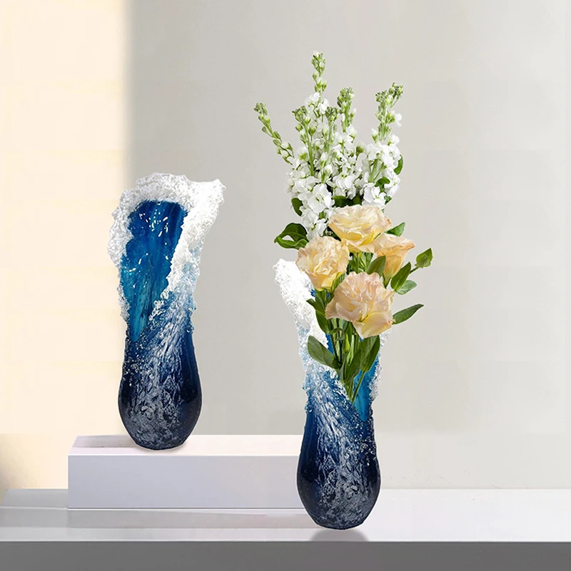 Ocean Wave Small Vase Resin Crafts Ocean Wave Vase Decoration Ocean Series Blue Home Decoration 2