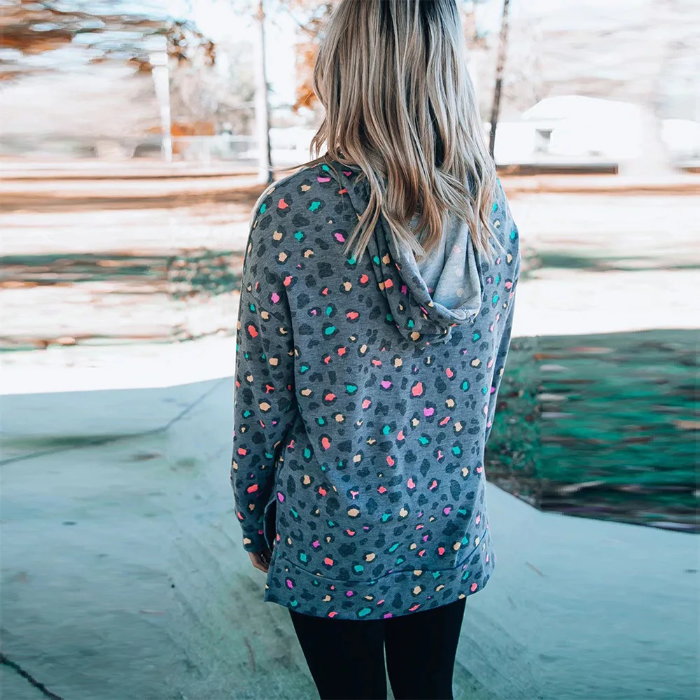 Women's Long Sleeve Pullover Streetwear New Autumn Winter Fashion Printed Loose Hoodie Retro Leopard Print Casual Sweatshirt Top