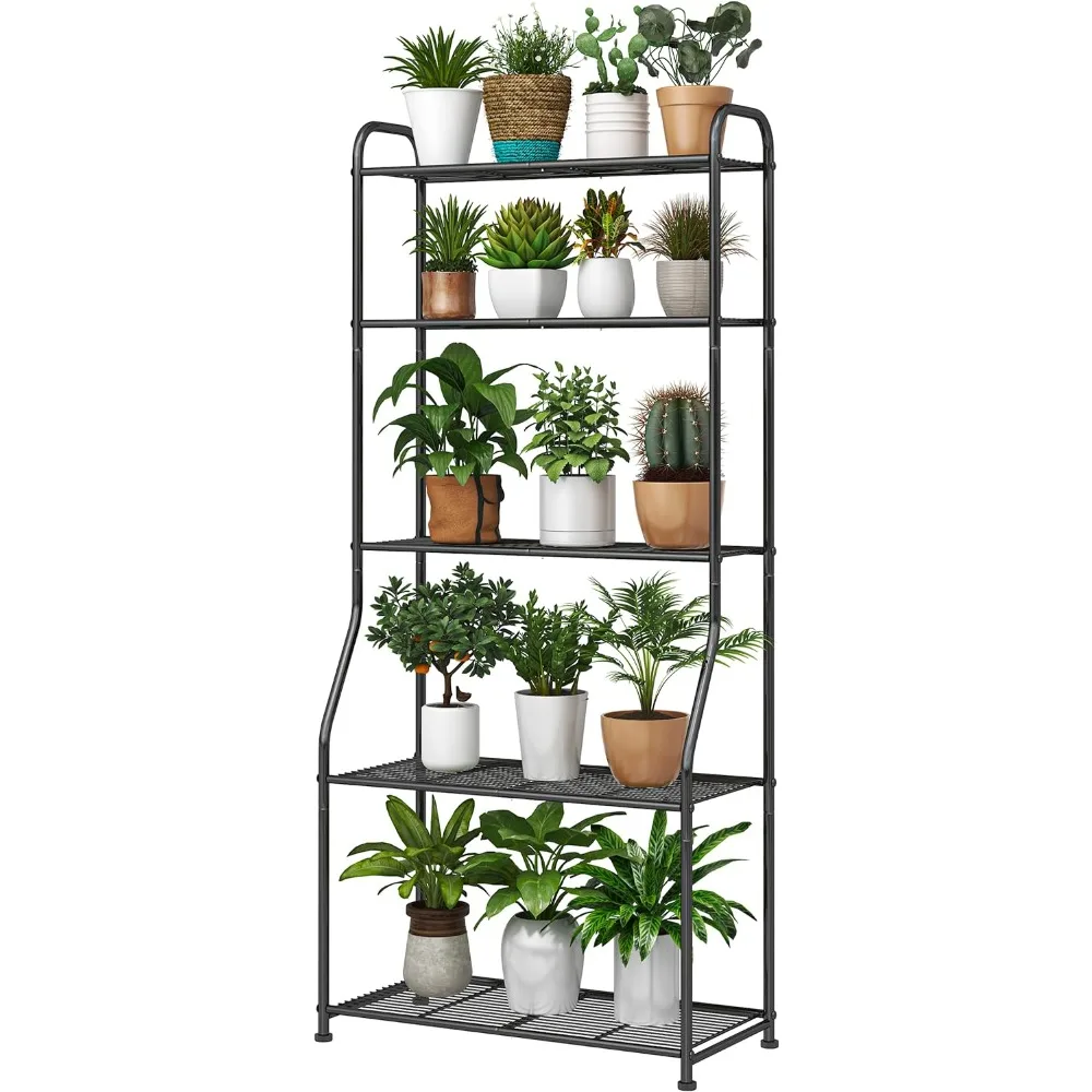 Plant Stand 5-Tier Plant Shelf for Indoor Outdoor, Waterproof Metal Tall Stand for Living Room Bathroom Balcony Garden