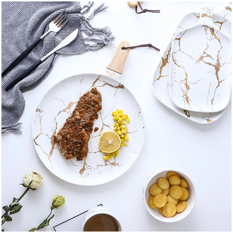 Gold Marble Glazes Ceramic Party Tableware Set Porcelain Breakfast Plates Dishes Noodle Bowl Coffee Mug Cup For Decoration ceramic tableware set