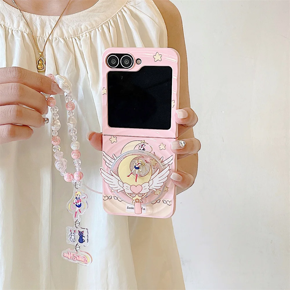 Adorable Wave Hinged Cartoon Phone Case with Magsafe Stand and Protective Cover