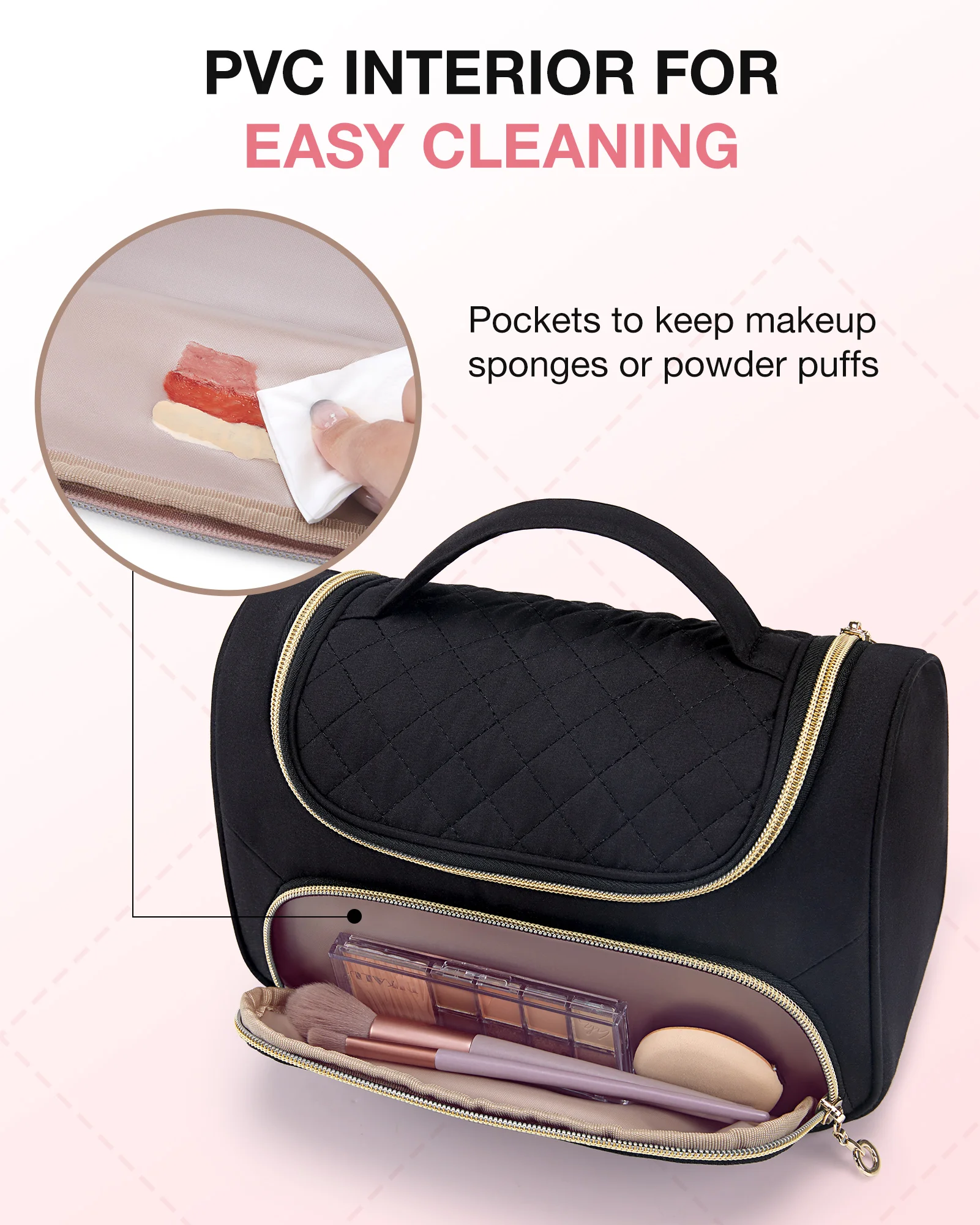 BAGSMART Travel Makeup Bag Make Up Organizer Case Large Open Pouch for Women  Cosmetic bag for Toiletries Accessories Brushes