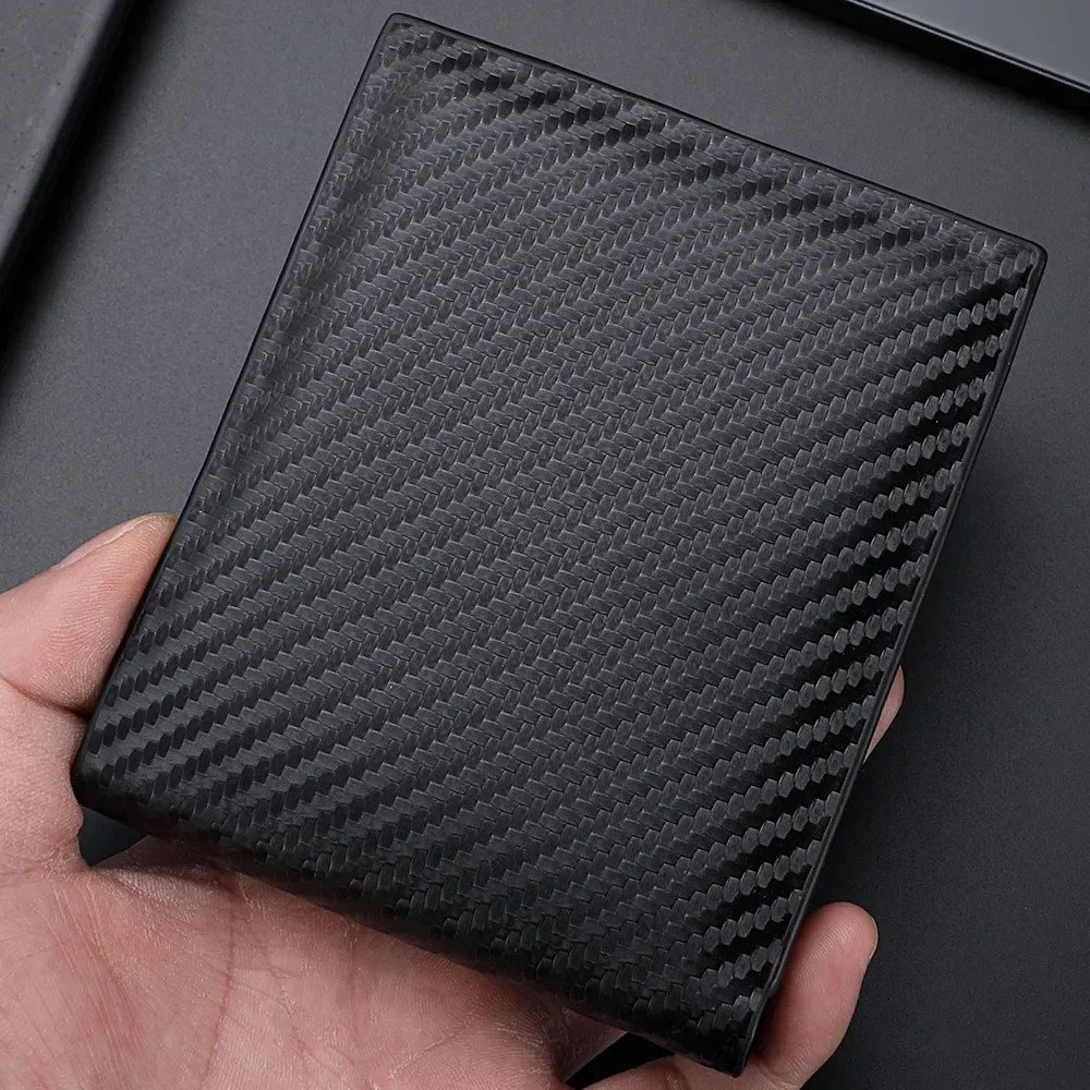 New Carbon Fiber Short Wallet Men's Card Bag Integrated Zipper Change Bag Holder Slim Minimalist Carbon Tri-Fold Wallet 2