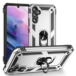 Shockproof Armor Magnetic Case with Metal Ring Cover - Samsung A24 5G (Silver)