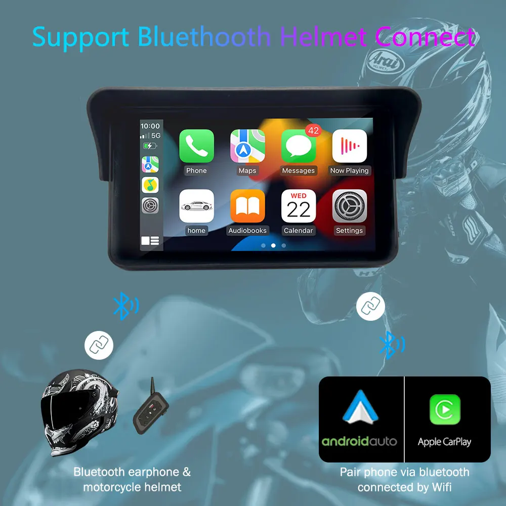 2025 오토바이 GPS 네비게이션 7 인치 HD 터치 스크린 IPX7 방수 무선 Carplay 안드로이드 자동 유니버설 할리 BMW